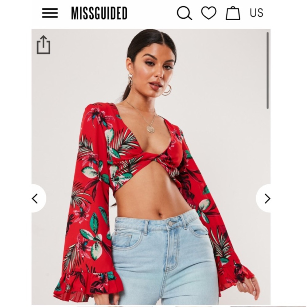 Missguided Red Floral Crop Top (US 4)